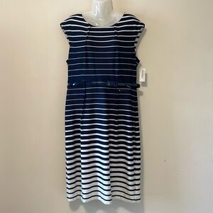 Blue and White Stripped Dress with belt